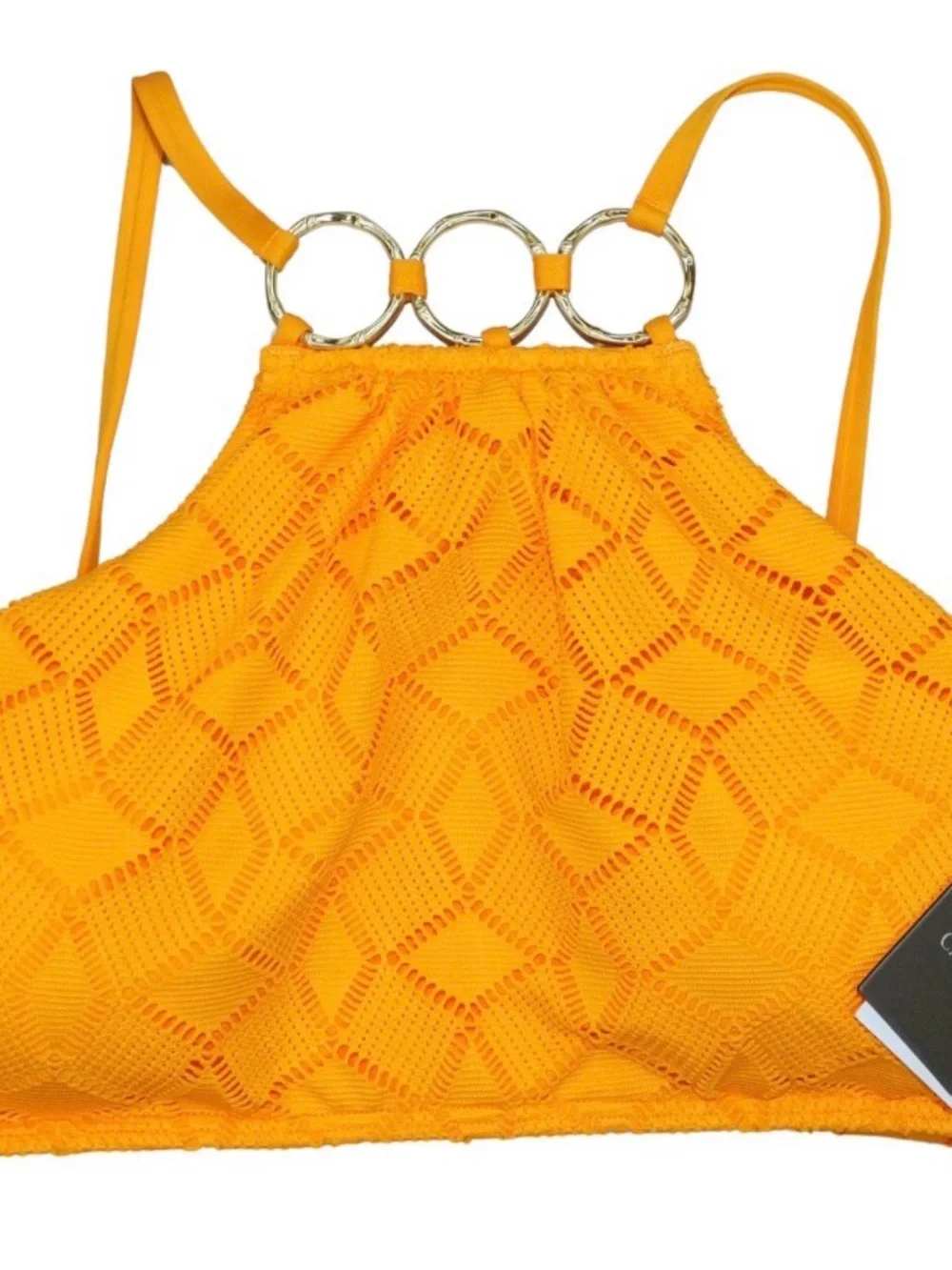 Vince Camuto Crochet Halter Bikini in Mustard Yellow with Gold Rings